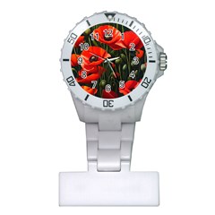 Flowers Poppies Bloom Blossom Art Plastic Nurses Watch by Apenda