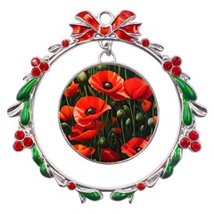 Flowers Poppies Bloom Blossom Art Metal X mas Wreath Ribbon Ornament