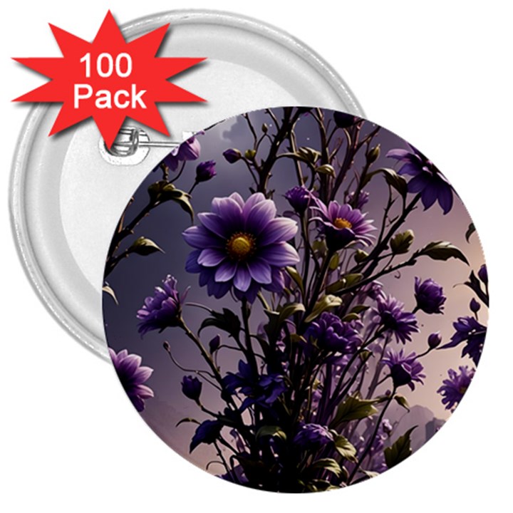 Flower Bloom Blossom Nature Flora 3  Buttons (100 pack) 