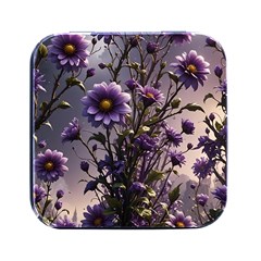 Flower Bloom Blossom Nature Flora Square Metal Box (black) by Apenda