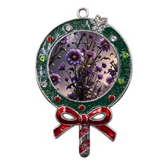 Flower Bloom Blossom Nature Flora Metal X mas Lollipop With Crystal Ornament