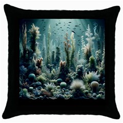 Underwater Coral Life Throw Pillow Case (black) by Apenda