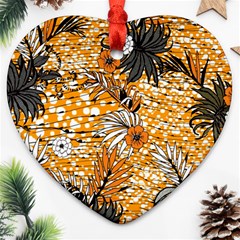 Leaf Yellow Point Flower White Ornament (heart)