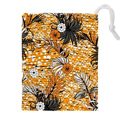 Leaf Yellow Point Flower White Drawstring Pouch (4xl) by Grandong