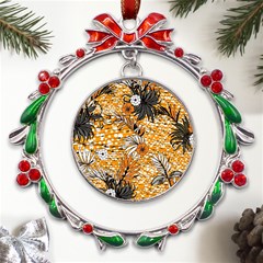 Leaf Yellow Point Flower White Metal X mas Wreath Ribbon Ornament