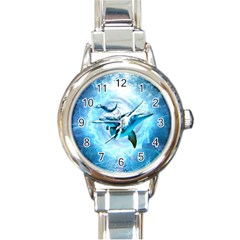 Dolphin Blue Sea Fantasy Round Italian Charm Watch