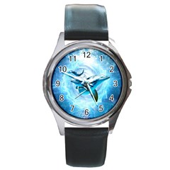 Dolphin Blue Sea Fantasy Round Metal Watch