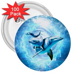 Dolphin Blue Sea Fantasy 3  Buttons (100 Pack) 