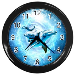 Dolphin Blue Sea Fantasy Wall Clock (black)