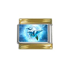 Dolphin Blue Sea Fantasy Gold Trim Italian Charm (9mm)