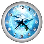 Dolphin Blue Sea Fantasy Wall Clock (Silver) Front