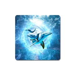 Dolphin Blue Sea Fantasy Square Magnet