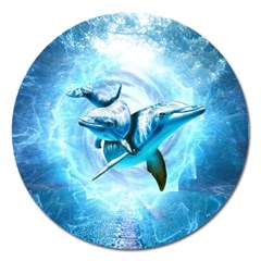 Dolphin Blue Sea Fantasy Magnet 5  (round)