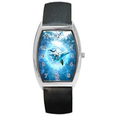 Dolphin Blue Sea Fantasy Barrel Style Metal Watch