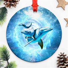 Dolphin Blue Sea Fantasy Round Ornament (two Sides)