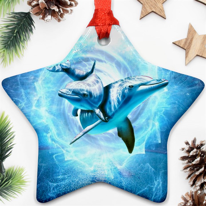 Dolphin Blue Sea Fantasy Star Ornament (Two Sides)