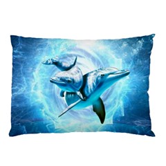 Dolphin Blue Sea Fantasy Pillow Case by Maspions