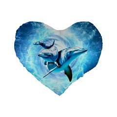 Dolphin Blue Sea Fantasy Standard 16  Premium Heart Shape Cushions