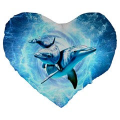 Dolphin Blue Sea Fantasy Large 19  Premium Heart Shape Cushions