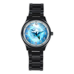 Dolphin Blue Sea Fantasy Stainless Steel Round Watch