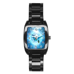 Dolphin Blue Sea Fantasy Stainless Steel Barrel Watch by Maspions