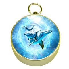 Dolphin Blue Sea Fantasy Gold Compasses by Maspions