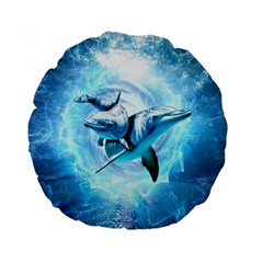 Dolphin Blue Sea Fantasy Standard 15  Premium Flano Round Cushions by Maspions