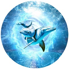 Dolphin Blue Sea Fantasy Wooden Puzzle Round