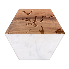 Dolphin Blue Sea Fantasy Marble Wood Coaster (hexagon)  by Maspions