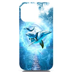 Dolphin Blue Sea Fantasy Iphone 14 Pro Max Black Uv Print Case by Maspions