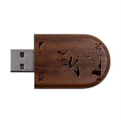 Dolphin Blue Sea Fantasy Wood Oval Usb Flash Drive by Maspions