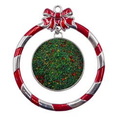 Grass Nature Meadow Metal Red Ribbon Round Ornament