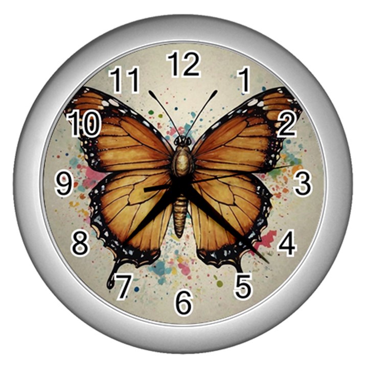 Butterflies of motivation Wall Clock (Silver)