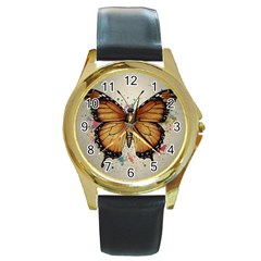 Butterflies of motivation Round Gold Metal Watch