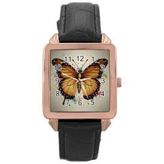 Butterflies of motivation Rose Gold Leather Watch 