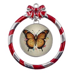 Butterflies of motivation Metal Red Ribbon Round Ornament