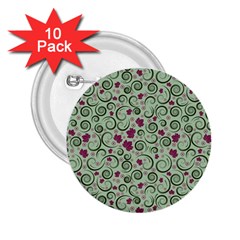 Swirls Foliage Leaves Green 2 25  Buttons (10 Pack) 