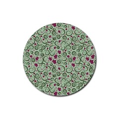 Swirls Foliage Leaves Green Rubber Coaster (round)