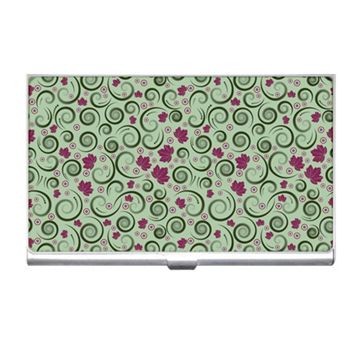 Swirls Foliage Leaves Green Business Card Holder