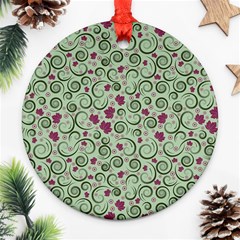 Swirls Foliage Leaves Green Round Ornament (two Sides)