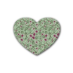 Swirls Foliage Leaves Green Rubber Heart Coaster (4 Pack)