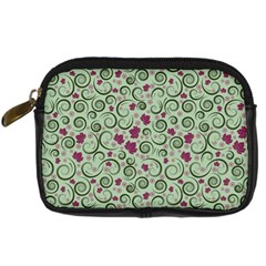 Swirls Foliage Leaves Green Digital Camera Leather Case by Maspions