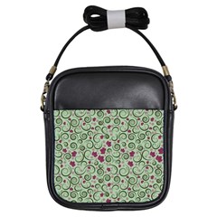 Swirls Foliage Leaves Green Girls Sling Bag