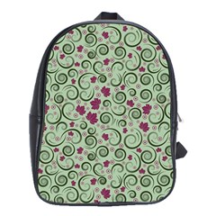 Swirls Foliage Leaves Green School Bag (xl)