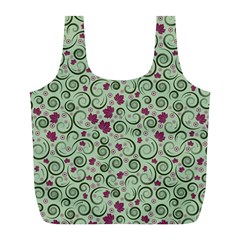 Swirls Foliage Leaves Green Full Print Recycle Bag (l) by Maspions