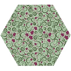 Swirls Foliage Leaves Green Wooden Puzzle Hexagon