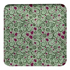 Swirls Foliage Leaves Green Square Glass Fridge Magnet (4 Pack) by Maspions