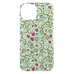 Swirls Foliage Leaves Green Iphone 15 Black Uv Print Pc Hardshell Case by Maspions