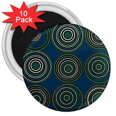 Mazipoodles Retro Circles Revisited- Teal Green White  3  Magnets (10 Pack)  by Mazipoodles