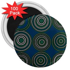 Mazipoodles Retro Circles Revisited- Teal Green White  3  Magnets (100 Pack) by Mazipoodles